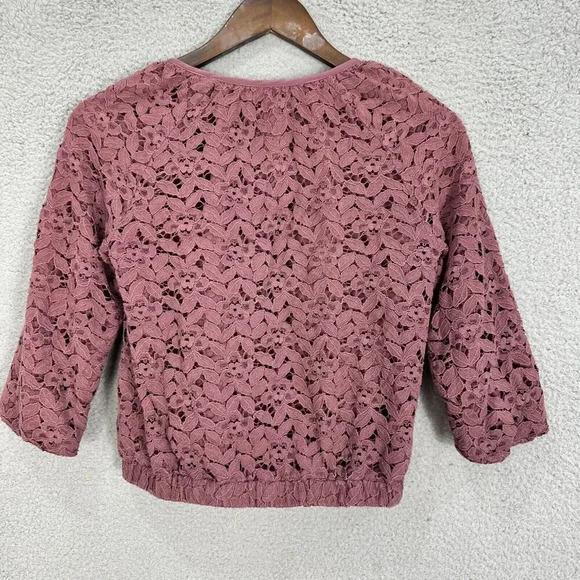 Pins & Needles Anthropologie Jacket Womens XS Pink Floral‎ Lace Zip Dainty Boho - Picture 6 of 6
